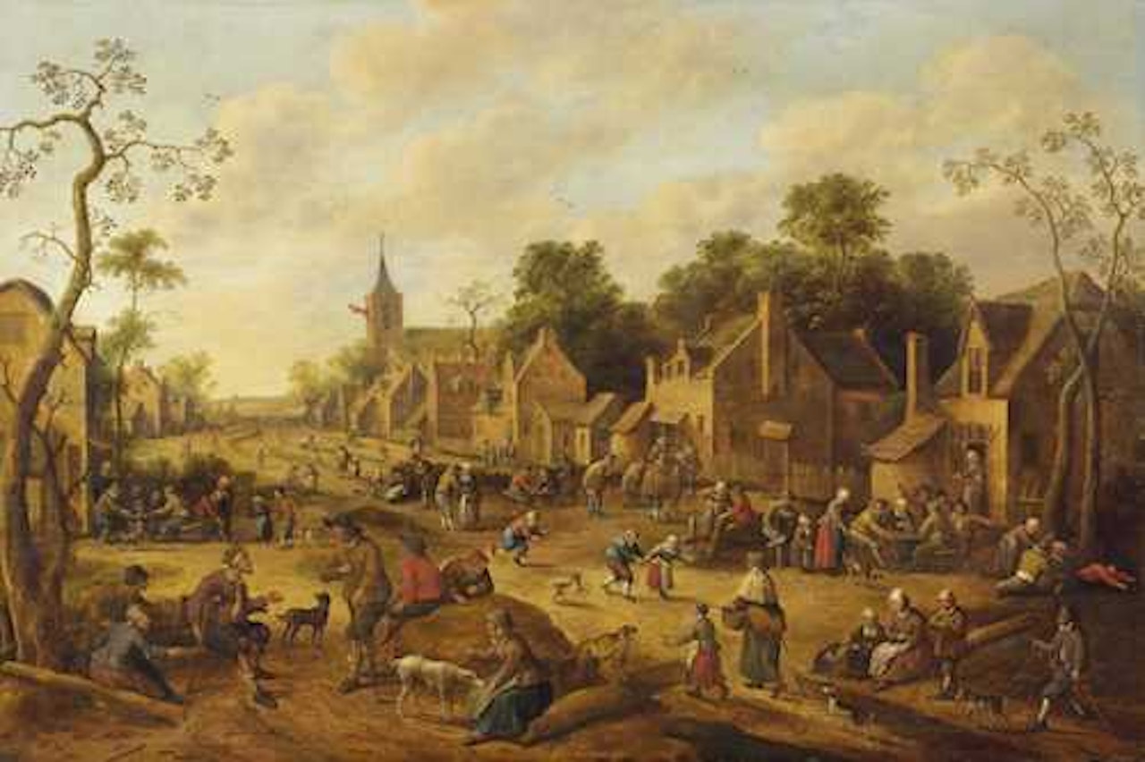 Lively village scene. by Joost Cornelisz Droochsloot