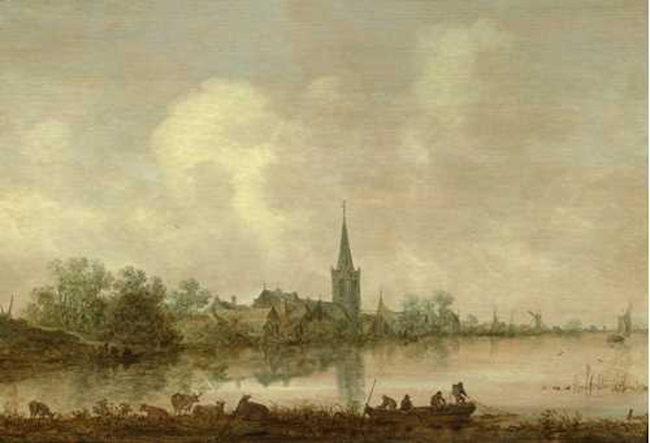 River landscape with fishing village by Jan van Goyen