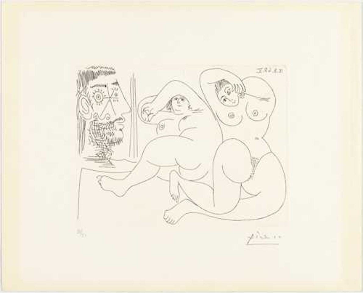 Deux grosses femmes nues et un voyeur by Pablo Picasso