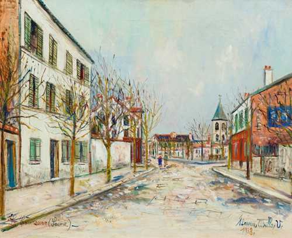 Grande Rue et Église à la Courneuve by Maurice Utrillo