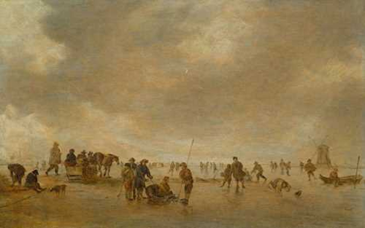 Winter landscape with skaters.; . by Jan van Goyen