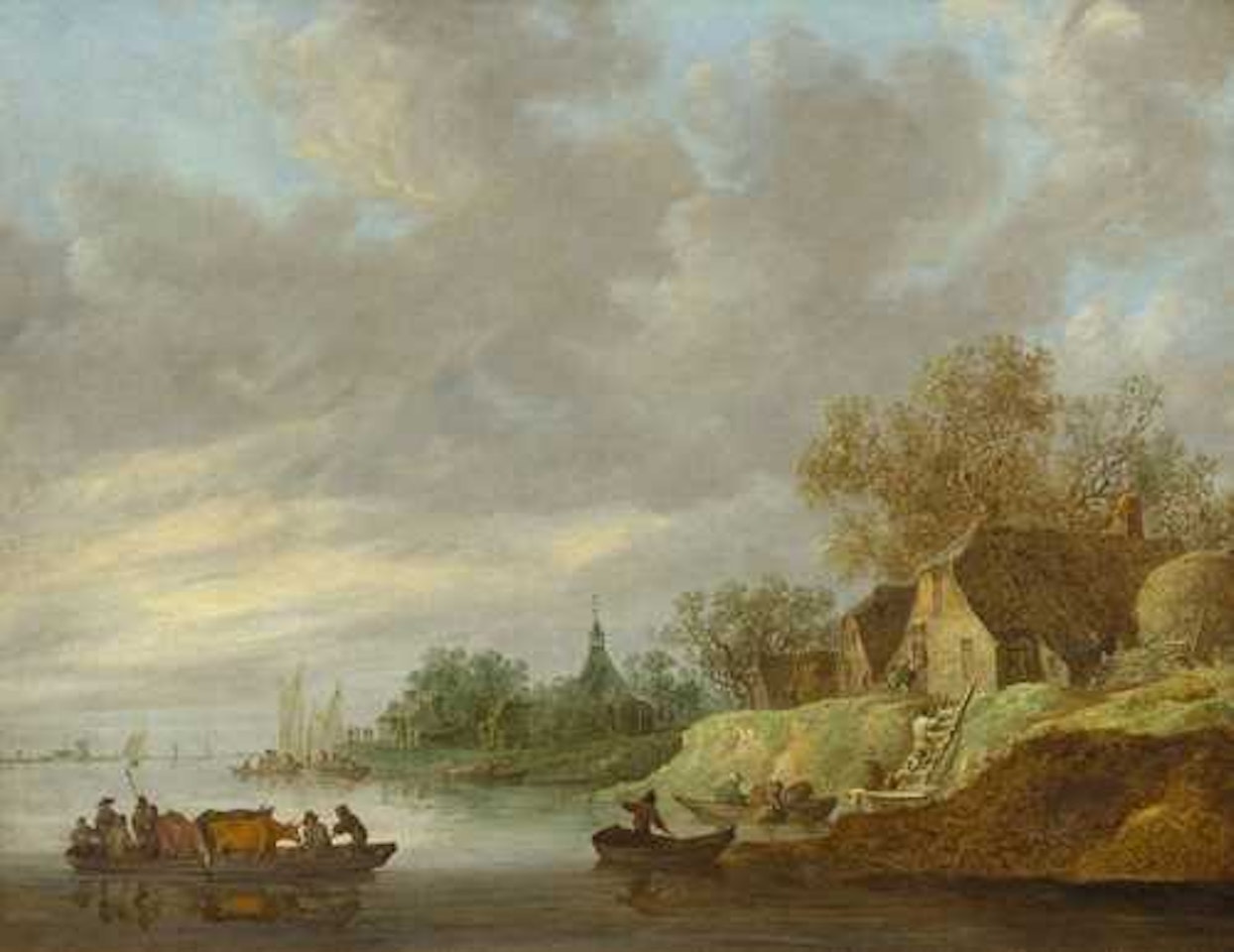 River landscape with ferry by Jan van Goyen