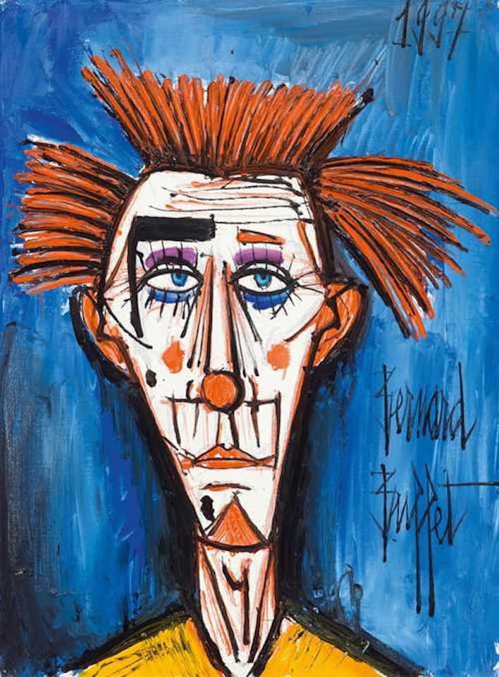 Clown Hirsute fond bleu by Bernard Buffet