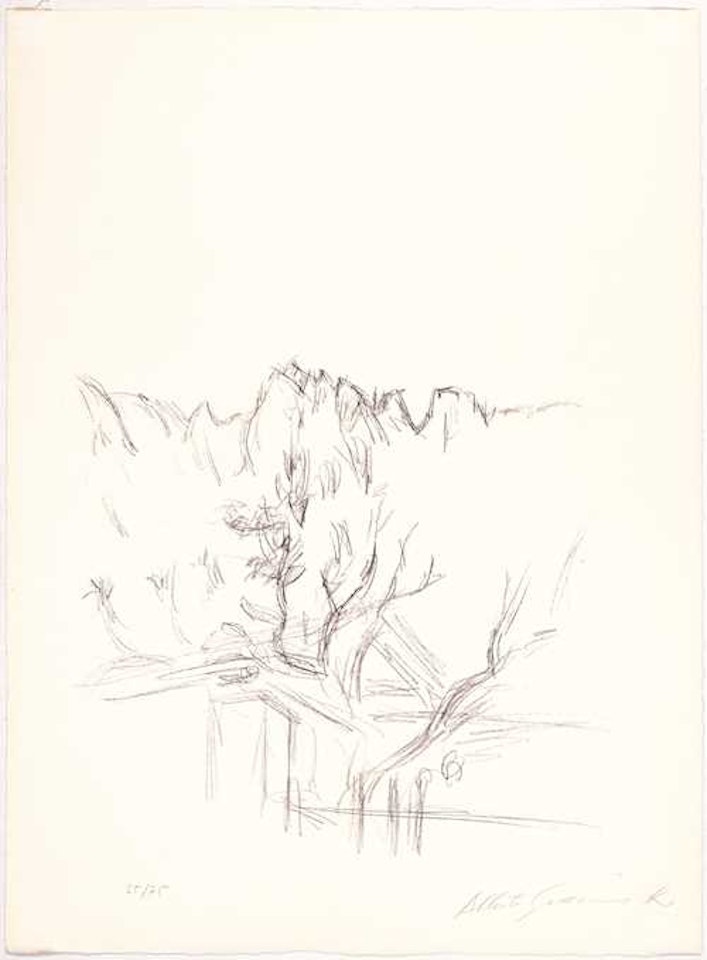 Paysage aux arbres et aux montagnes en Bregaglia by Alberto Giacometti