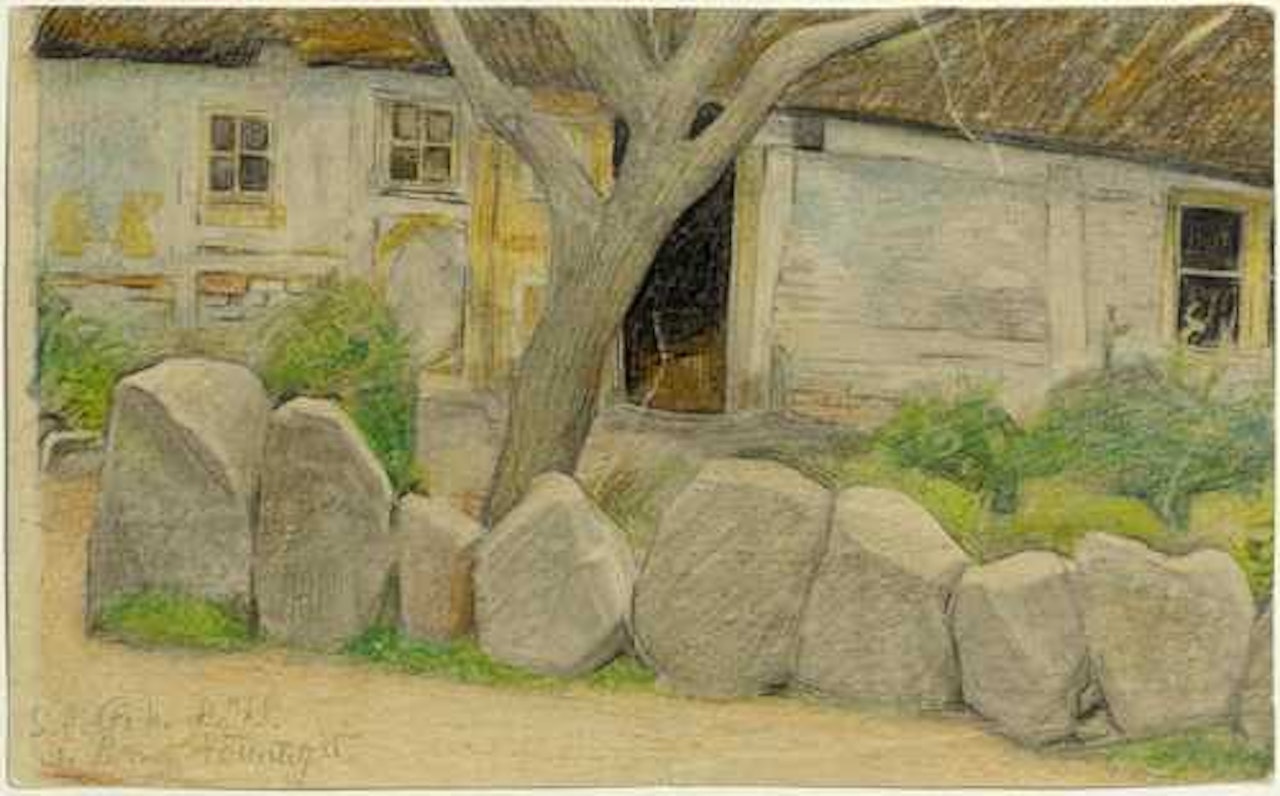 Dorfhaus mit Baum und Felsbrocken by Lyonel Feininger