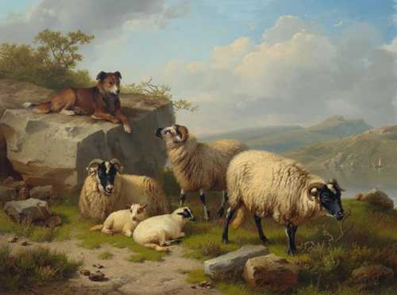 Schafe mit Hirtenhund in einer Landschaft by Eugène Joseph Verboeckhoven