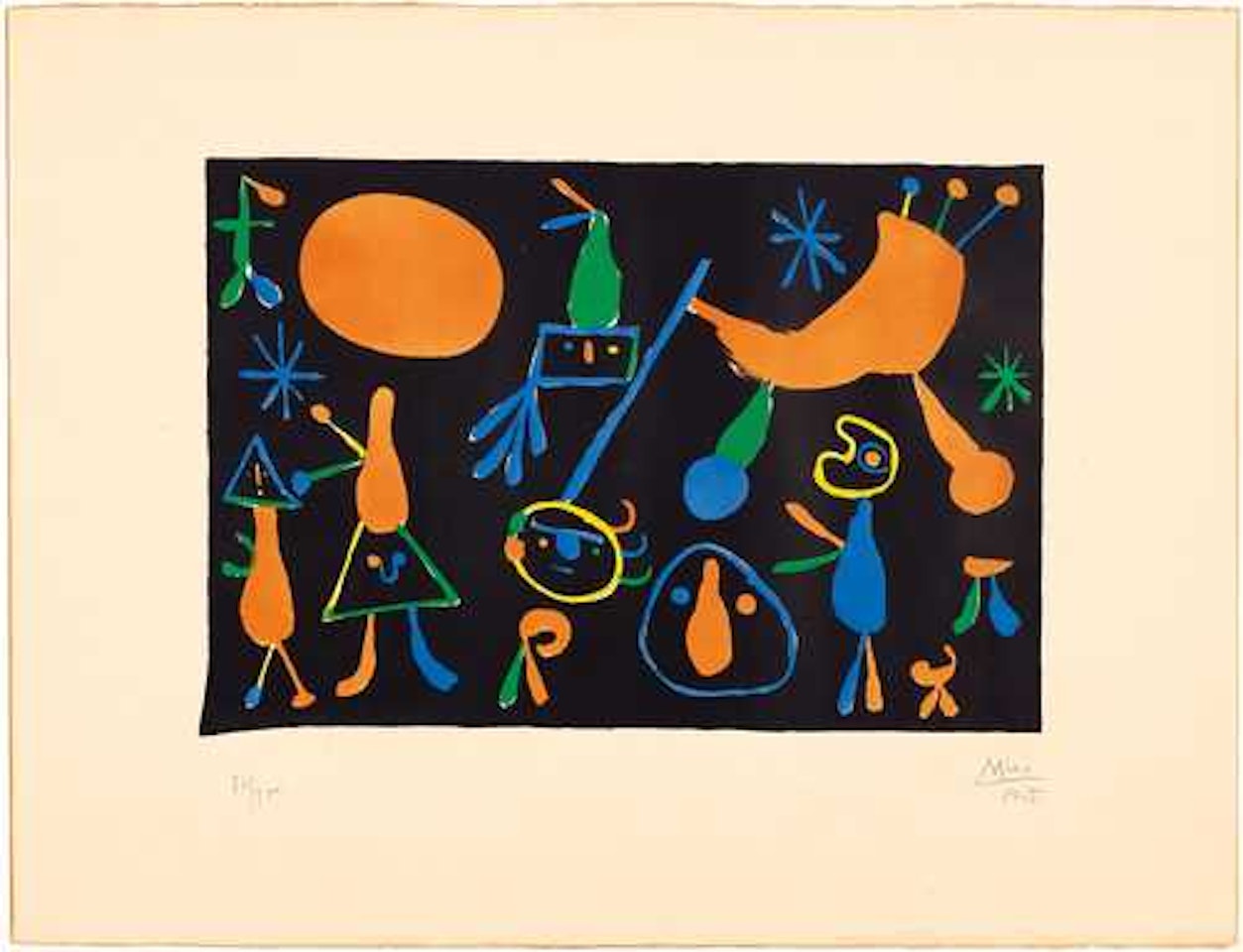 Personnages sur fond noir by Joan Miró