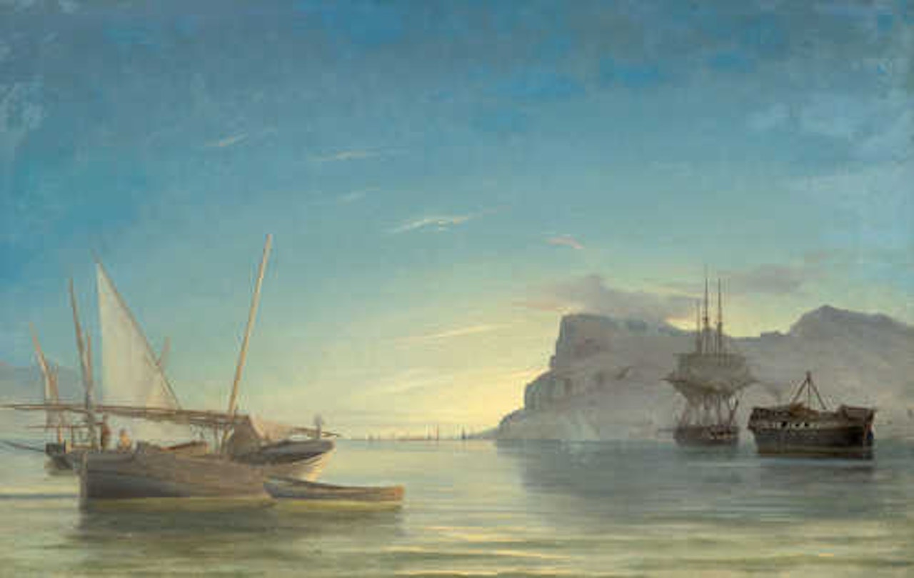 Ships before the coast of Gibraltar by Anton Melbye