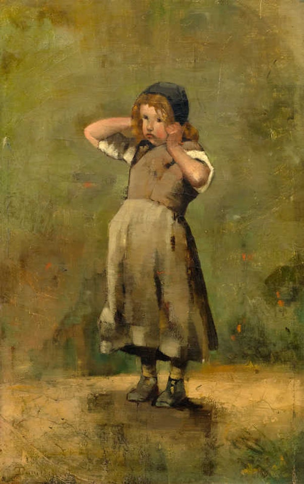 Portrait of a small girl. "Petite fille effrayée" by Paul Désiré Trouillebert