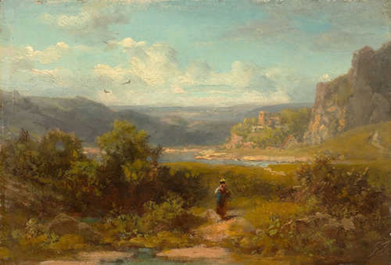 Flusslandschaft mit Figur. by Carl Spitzweg