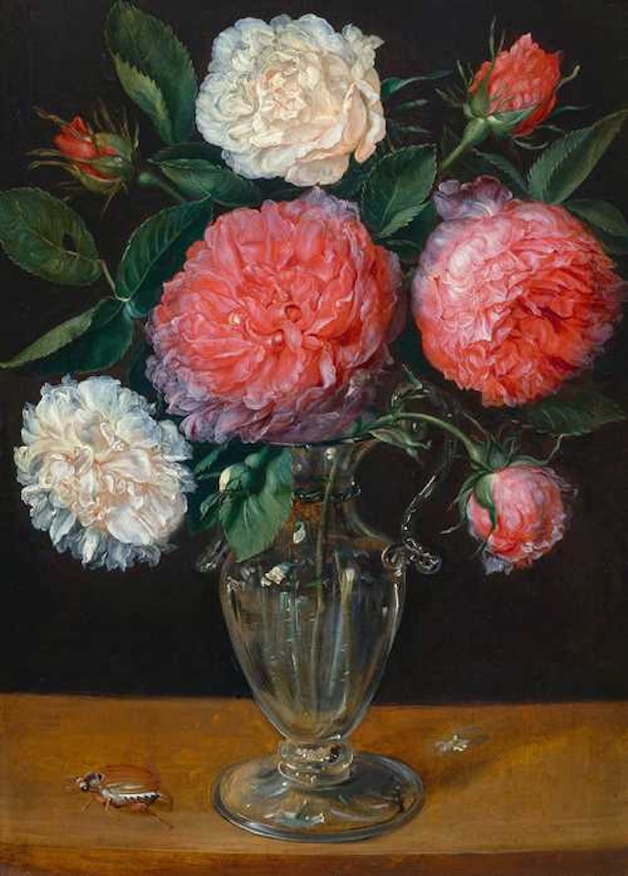A bouquet of roses in a vase by Flemish School