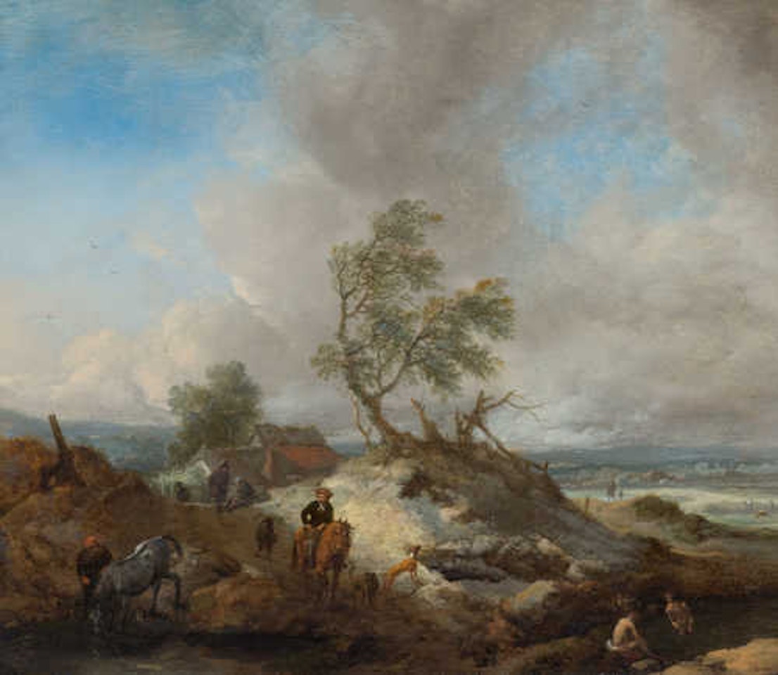 A stormy landscape with a traveller by Philips Wouwerman