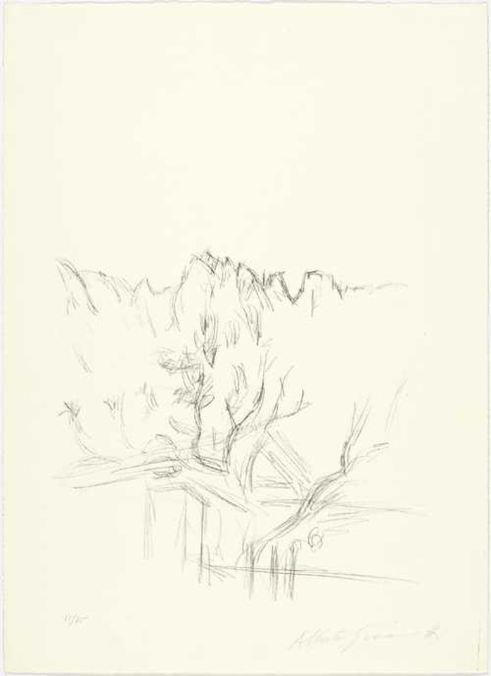 Paysage aux arbres et aux montagnes en Bregaglia by Alberto Giacometti