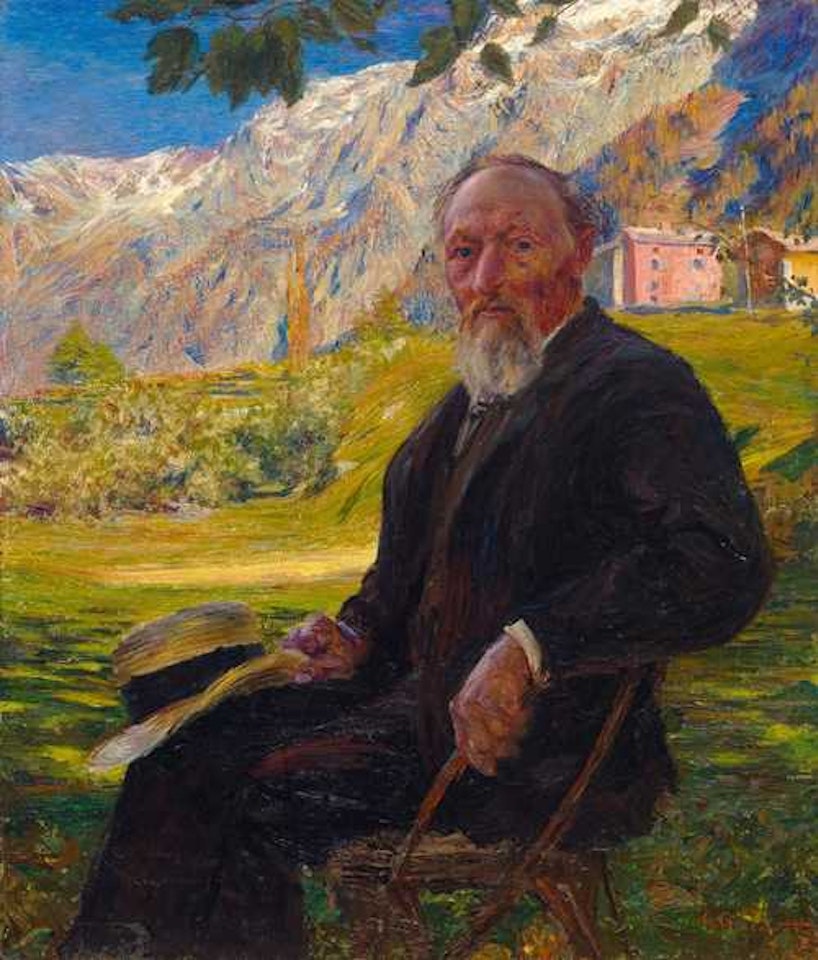 Portrait of the artist"s father before the Bergell landscape with Stampa by Giovanni Giacometti