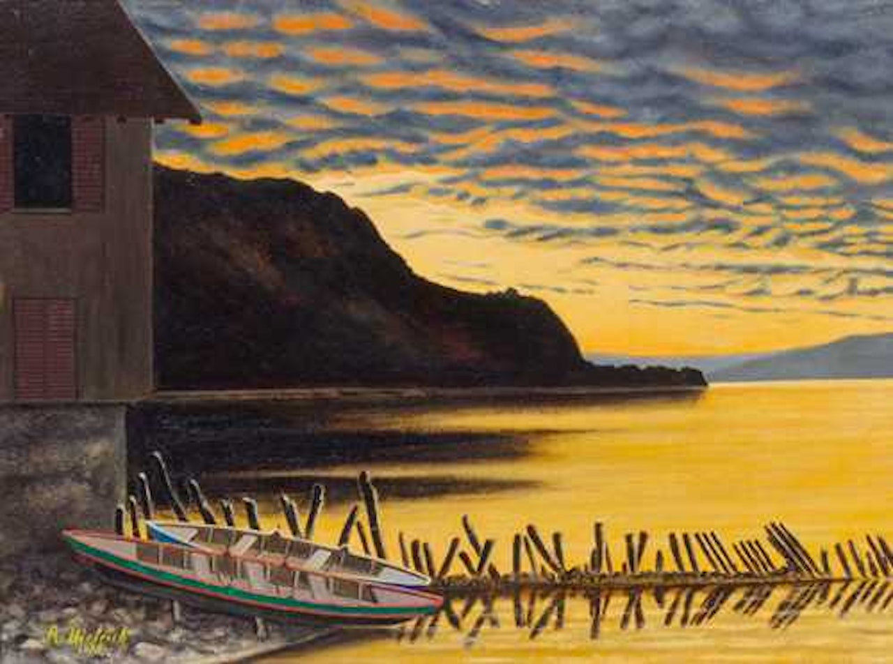 Evening by a lake with clouds by Adolf Dietrich