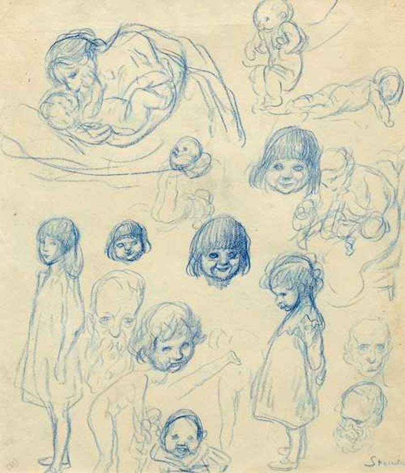 Sketches for the poet Raoul Ponchon. Verso: studies of children. by Théophile Alexandre Steinlen