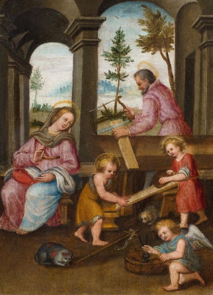 The Holy Family with Joseph as a carpenter and St. John. by Flemish School