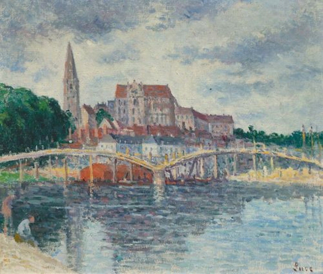 Le pont sur l"Yonne et la cathedrale d"Auxerre by Maximilien Luce