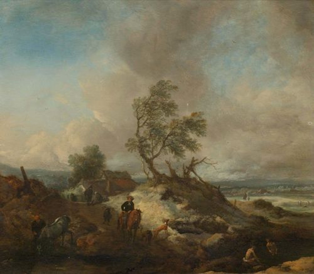 Stormy landscape with a traveller by Philips Wouwerman