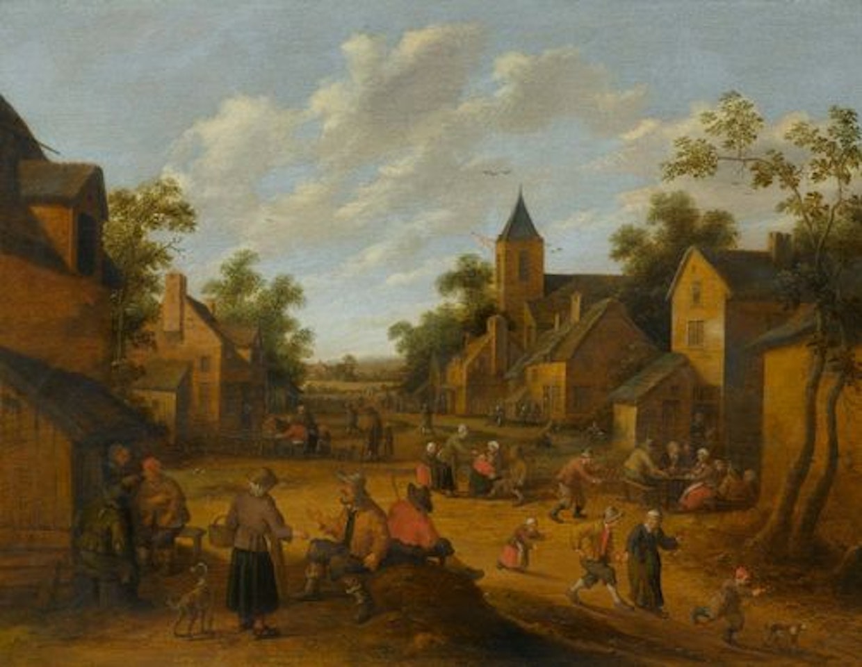 Lively village scene by Joost Cornelisz Droochsloot