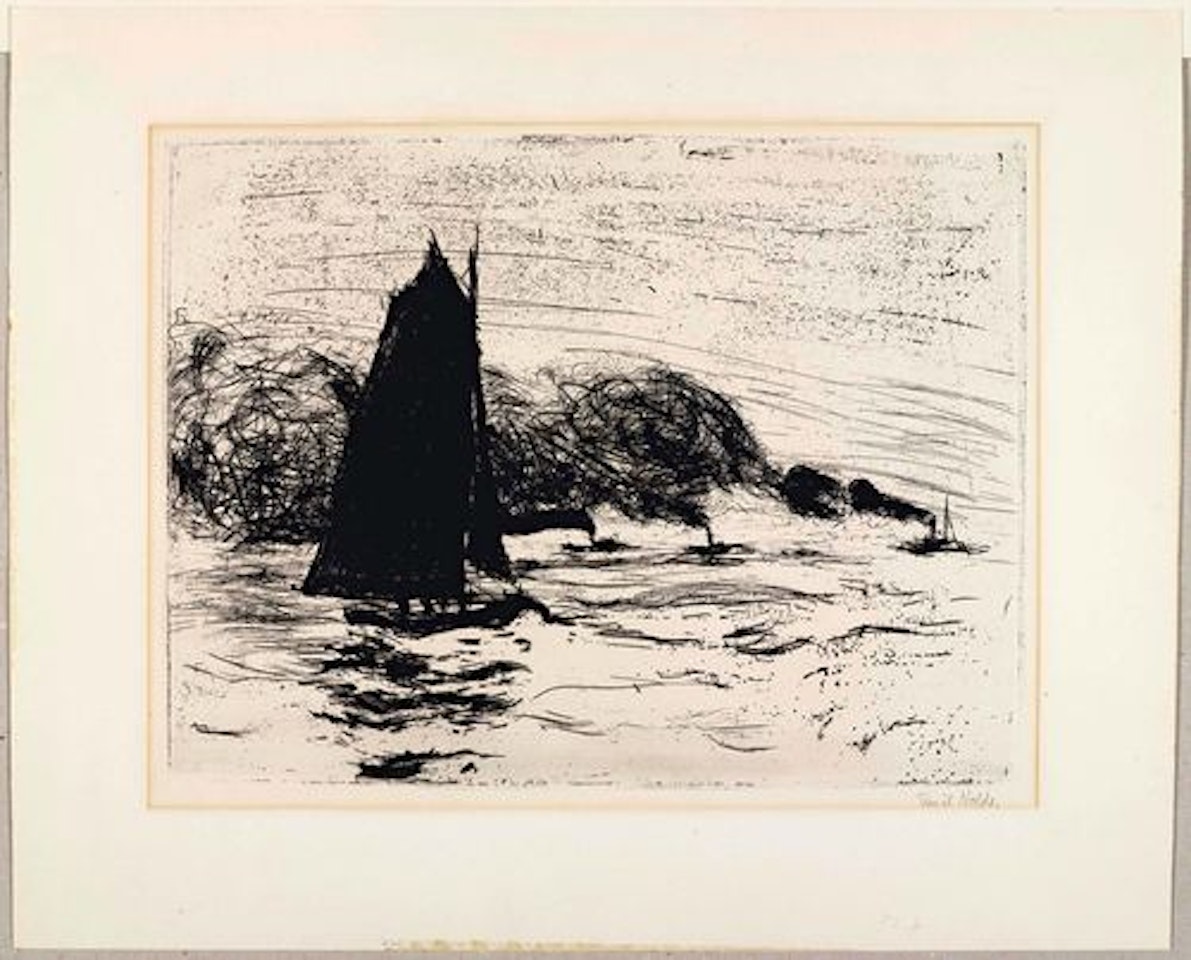 Segler und drei kleine Dampfer by Emil Nolde