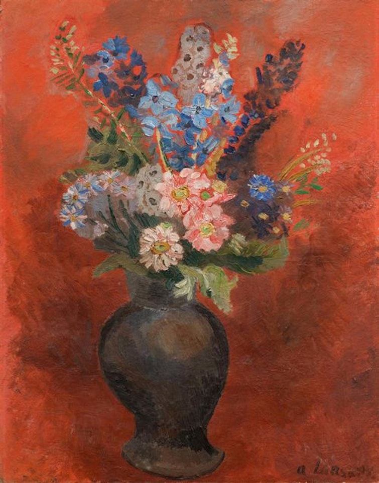 Bouquet de fleurs sur fond rouge by André Lanskoy