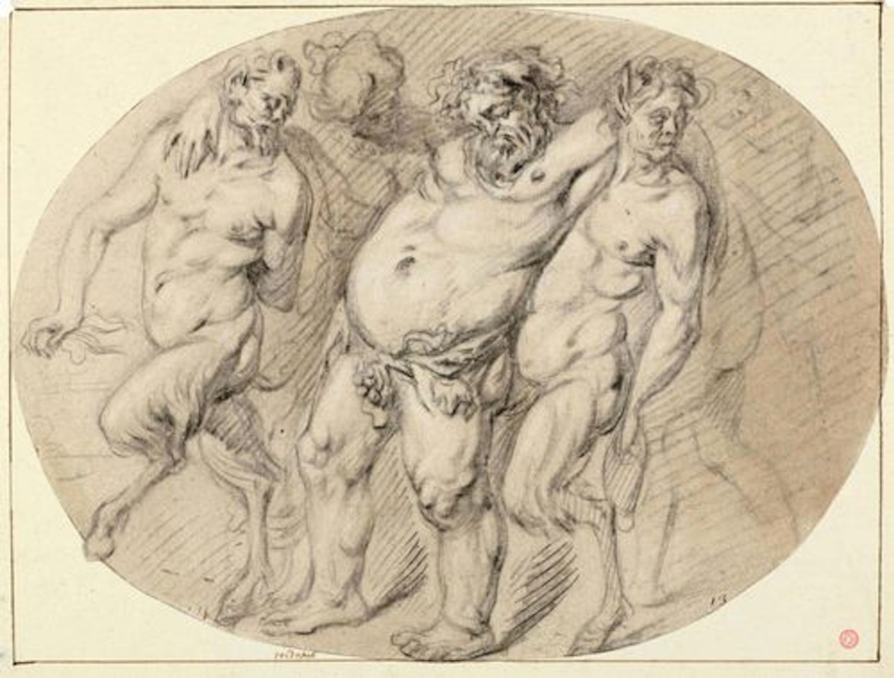 Drunken Silenius supported by two satyrs by Jacob Jordaens