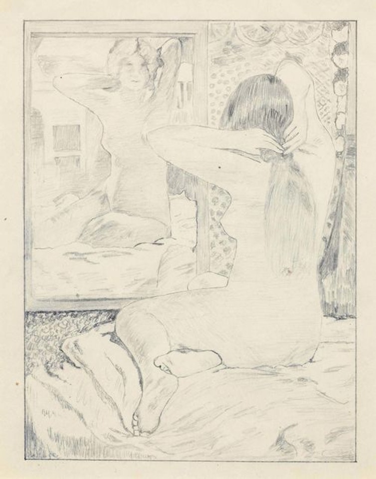 Seated female nude; Study for the painting "The Scarlet Ribbon"; Sitzender Frauenakt by Theo van Rysselberghe