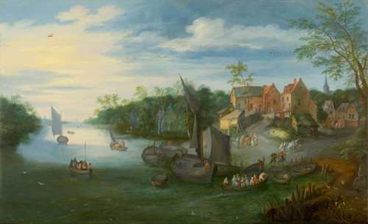 River landscape with jetty by Jan Brueghel the Younger