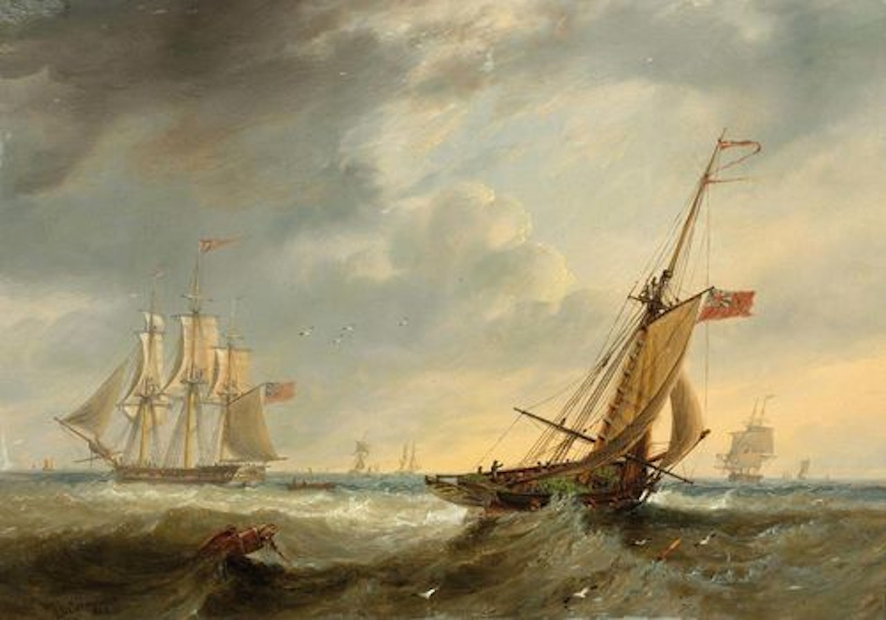 Pair of works: Seascapes with sailing ships by John Wilson Carmichael