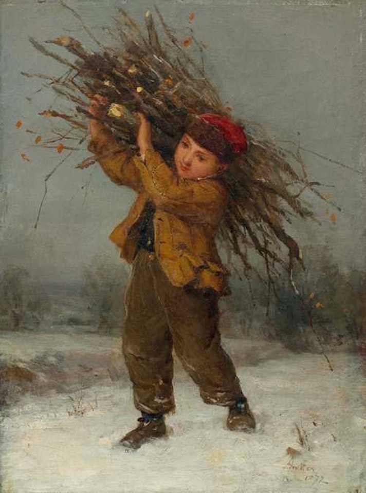 Knabe mit Reisigbündel by Albert Anker