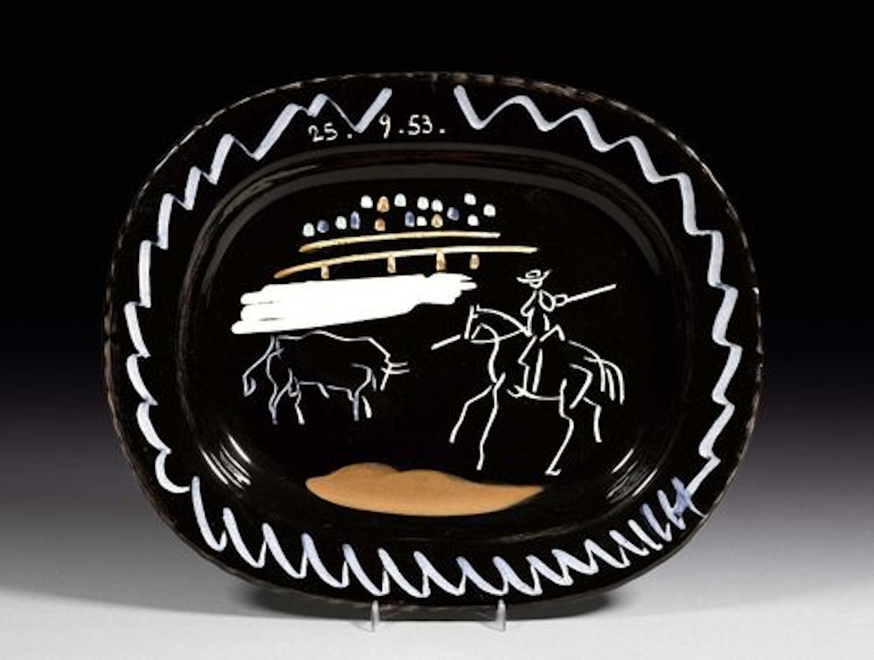 Corrida on a black background by Pablo Picasso