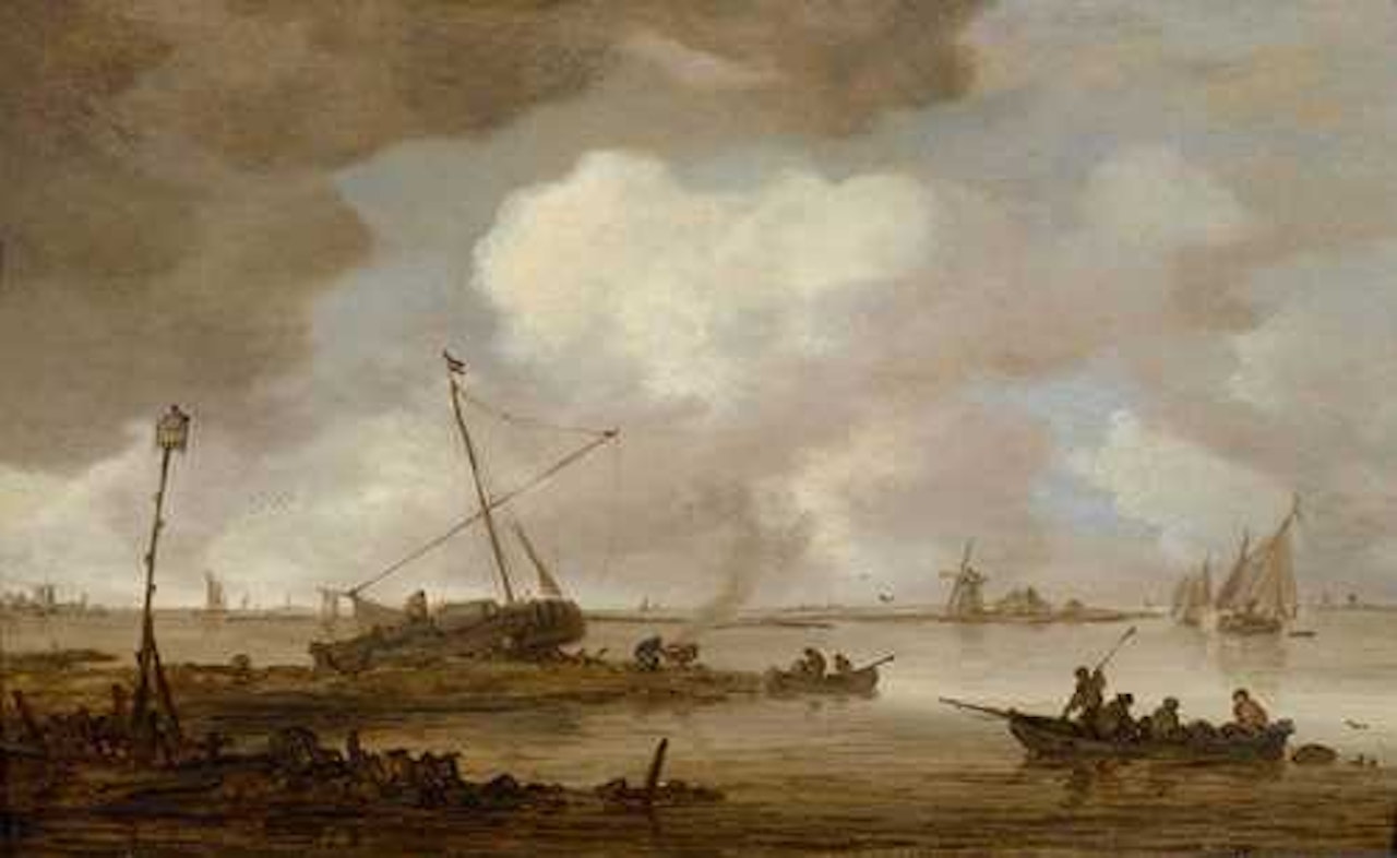 River landscape with fishing boats by Jan van Goyen
