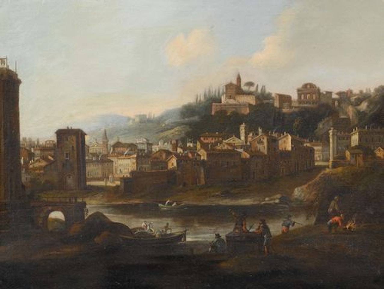 Views of the city of Rome. View of Isola Tiberina and Trastevere with the church of San Pietro in Vincoli by Gaspar van Wittel