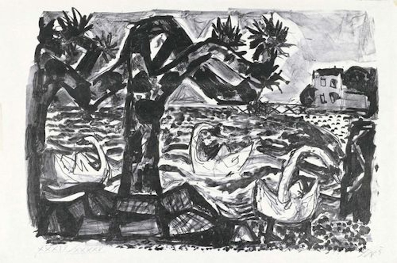 Lake Constance landscape (with swans) by Otto Dix