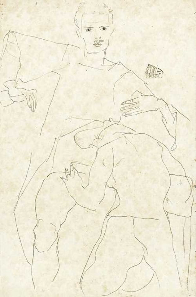 Erotic scene (self portrait) by Egon Schiele