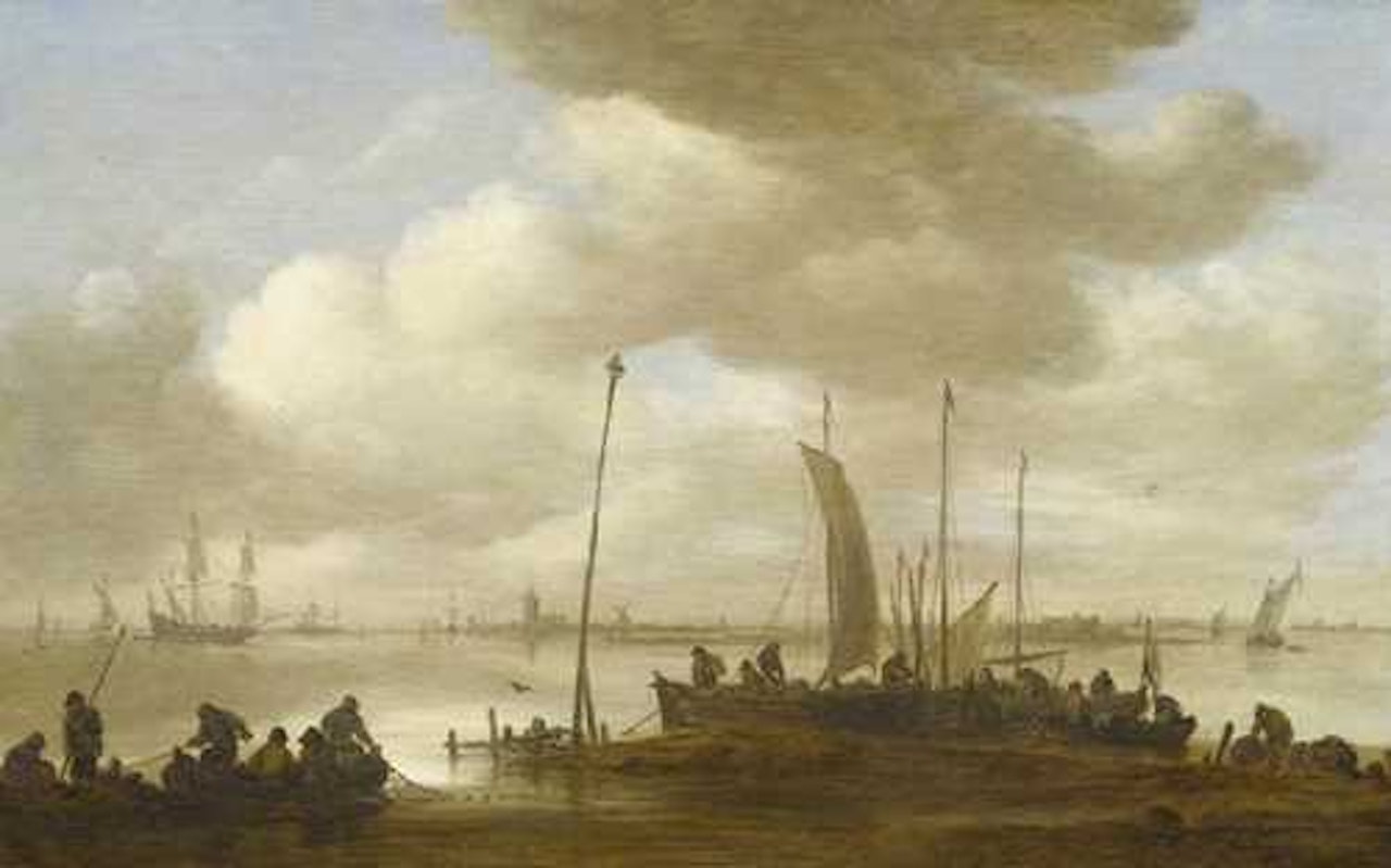 Fishing boats on the coast by Jan van Goyen