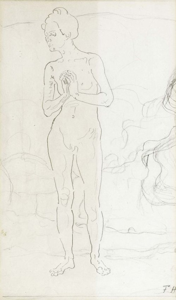 Standing female nude. by Ferdinand Hodler