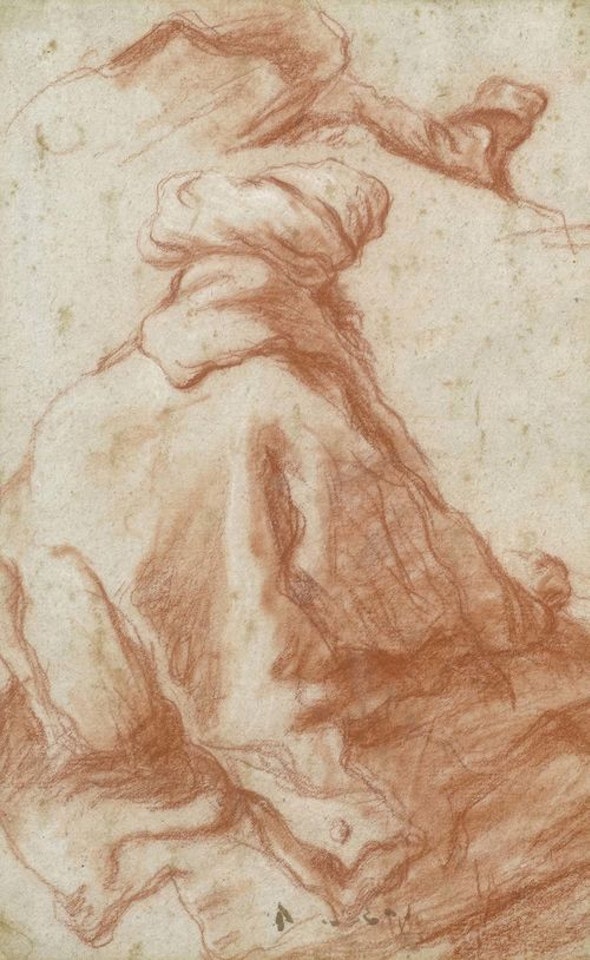 A seated Oriental man with a turban, seen from the rear by Giovanni Battista Tiepolo