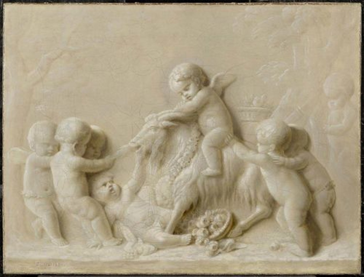 Grisaille with putti at play by French School