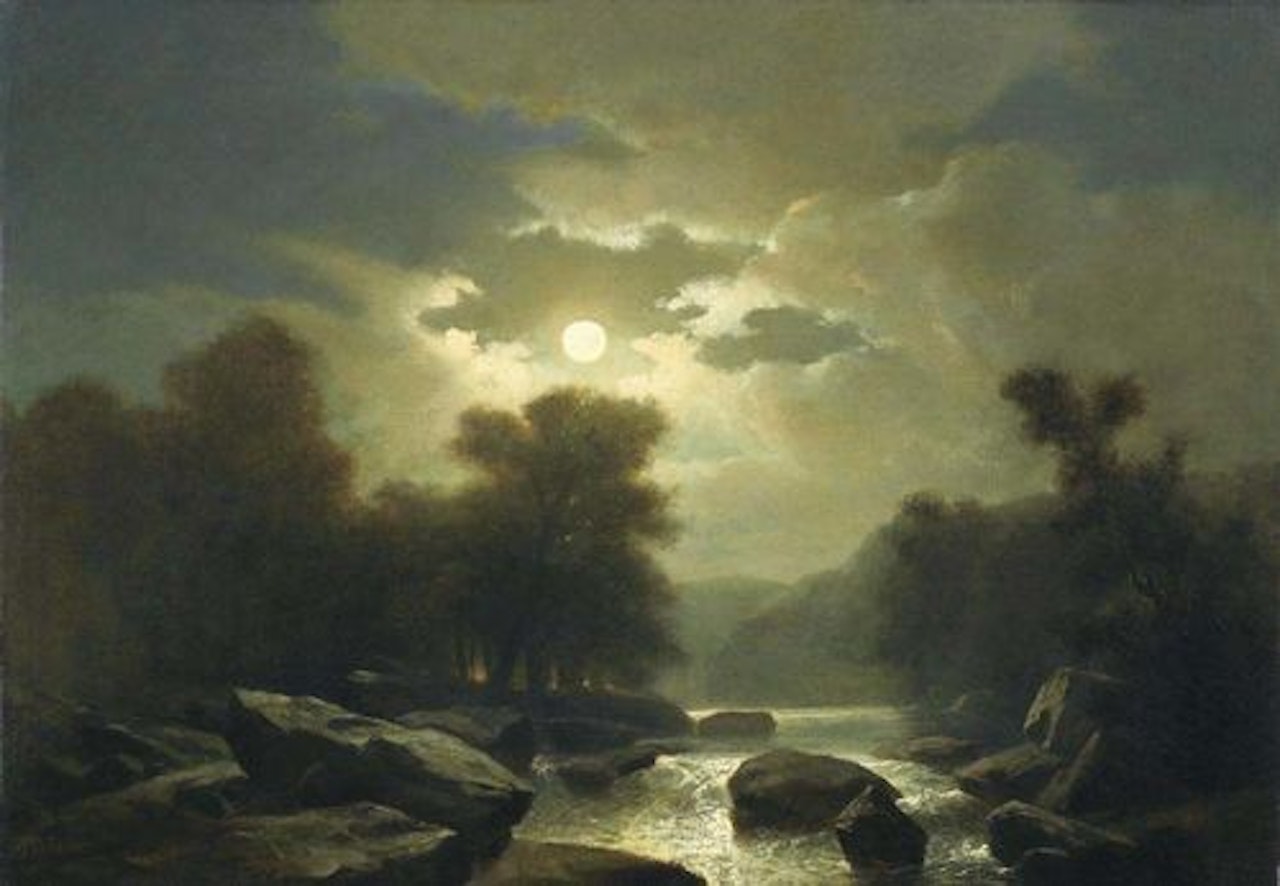 Mountain stream in the moonlight. by Alexandre Calame
