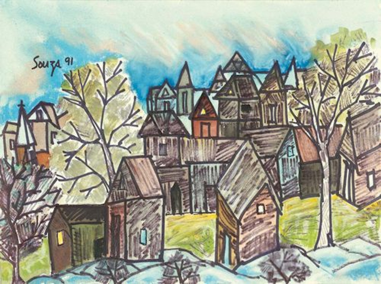 Small village with trees by Francis Newton Souza