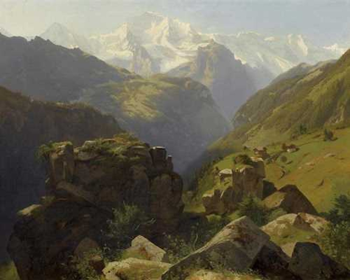 View of the Jungfrau over a scree slope by Alexandre Calame