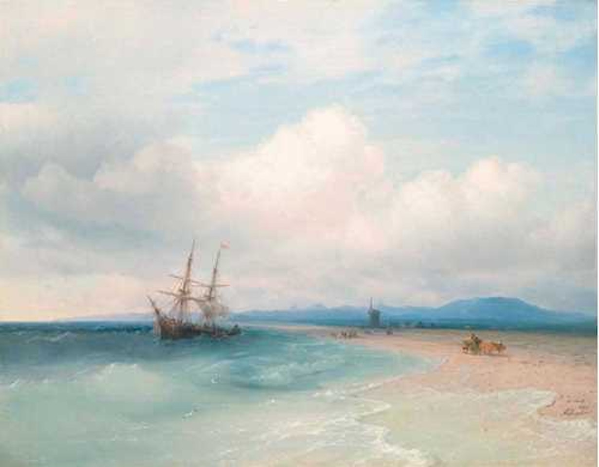 Sailing ship on the coast by Ivan Konstantinovich Aivazovsky