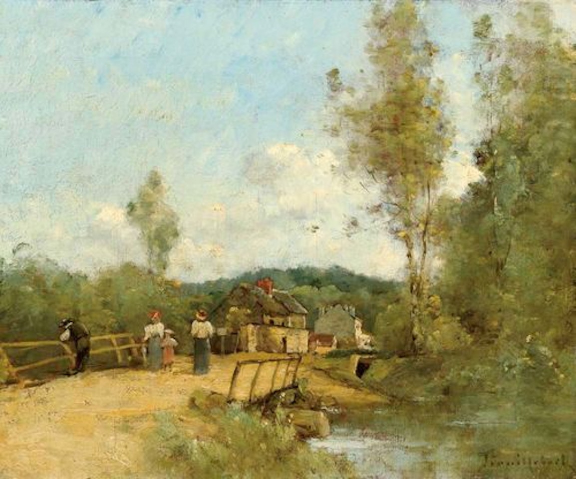 Bridge in a village by Paul Désiré Trouillebert