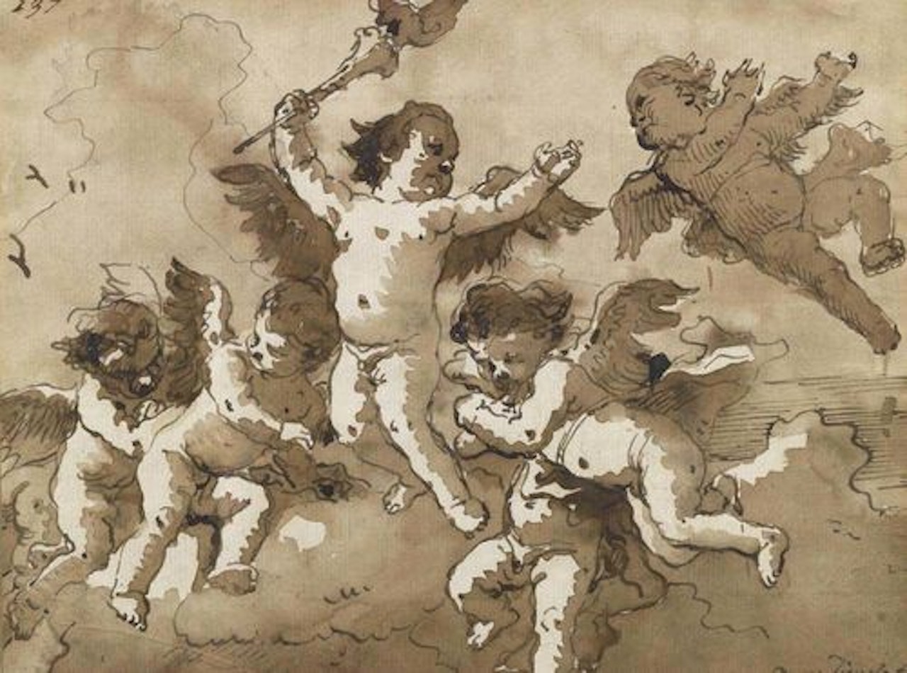 Amorini with burning torch by Giovanni Domenico Tiepolo