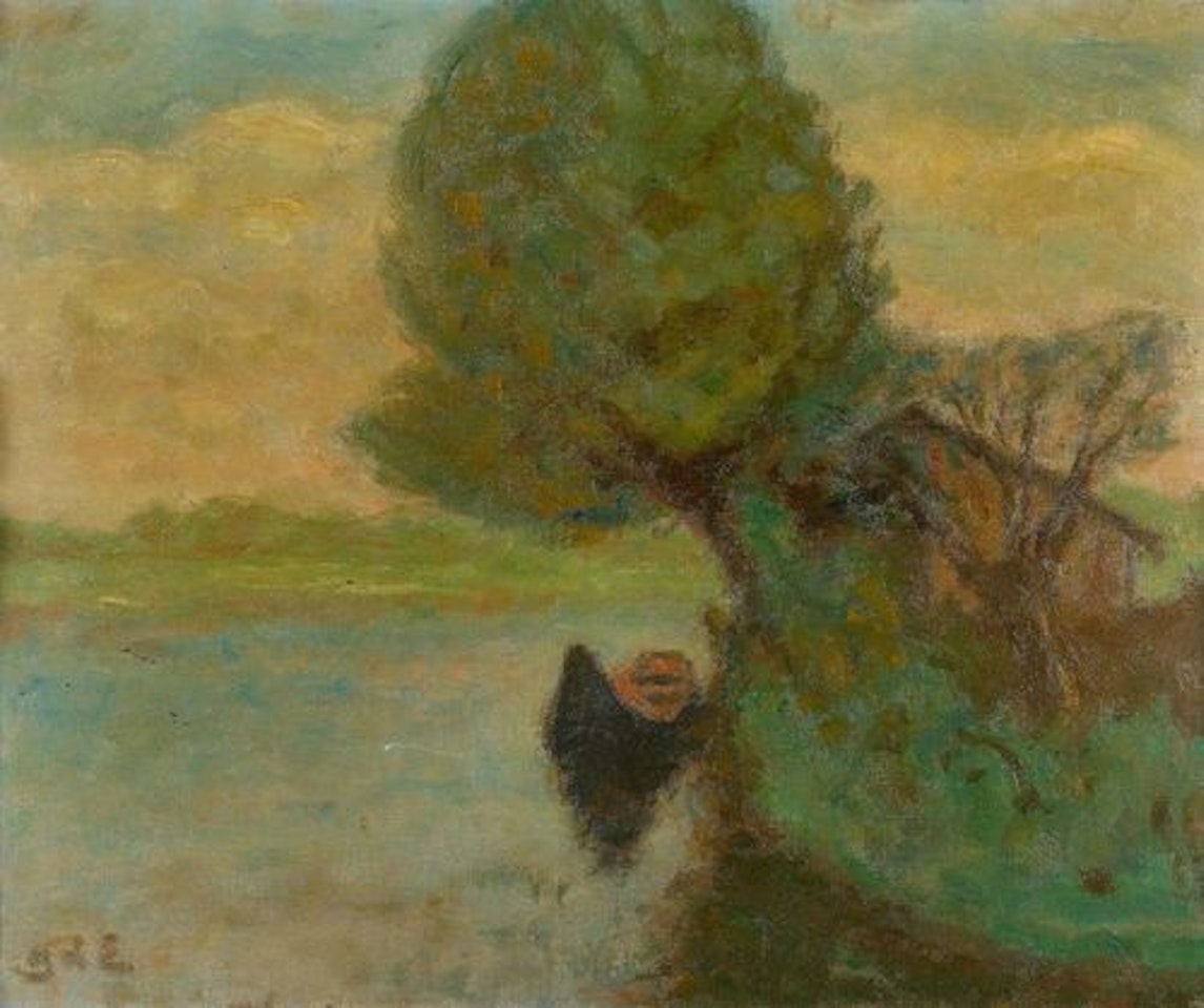River landscape with boat. by Georges d’Espagnat