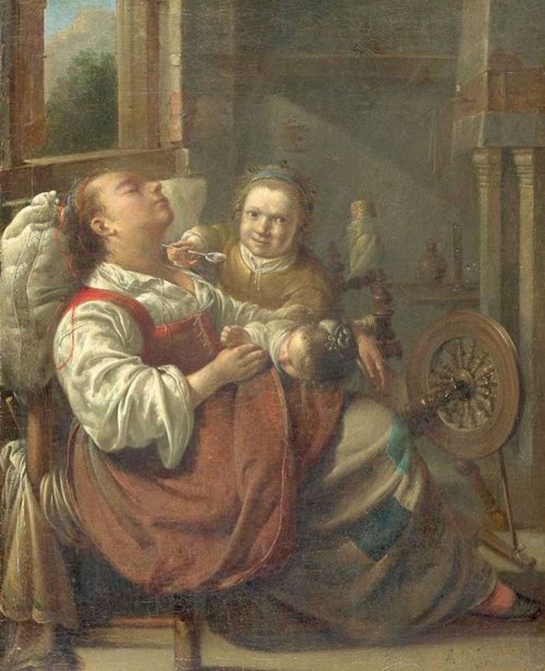 Sleeping woman with two children by Jacob Duck