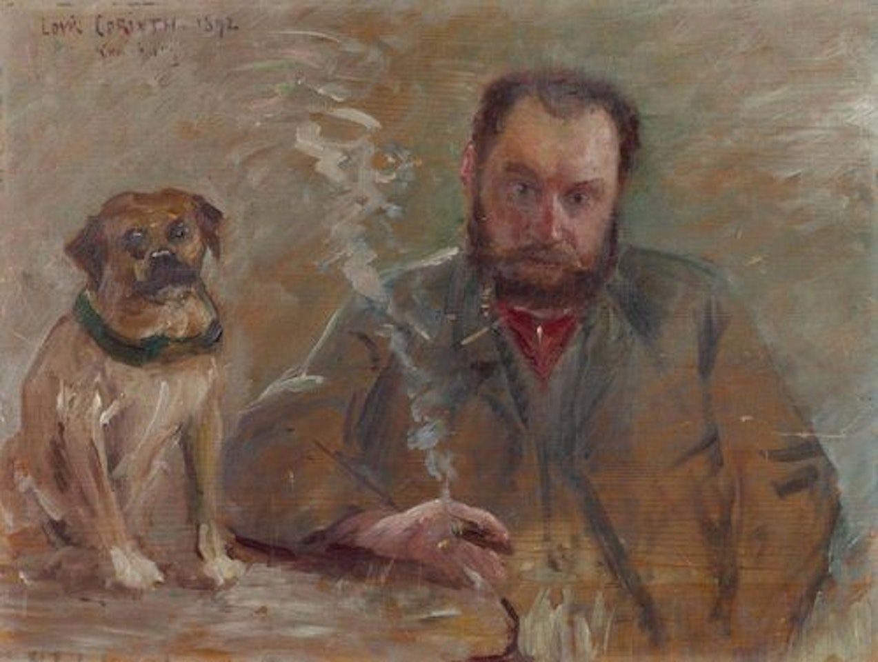 Gentleman at the table with dog by Lovis Corinth