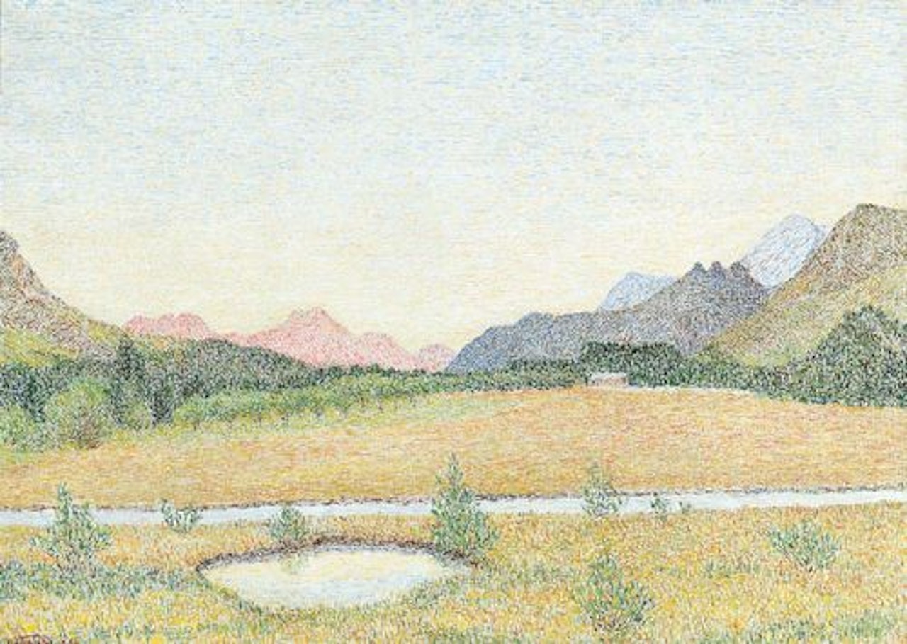 Evening atmosphere at Lake Silvaplana. by Gottardo Segantini